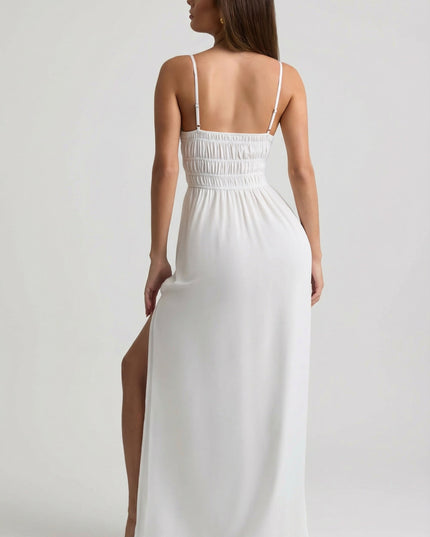 White Shirred Camisole Maxi Dress