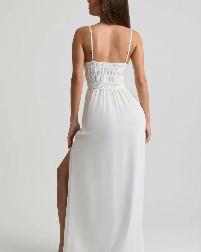 White Shirred Camisole Maxi Dress