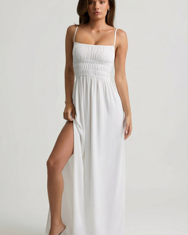 White Shirred Camisole Maxi Dress