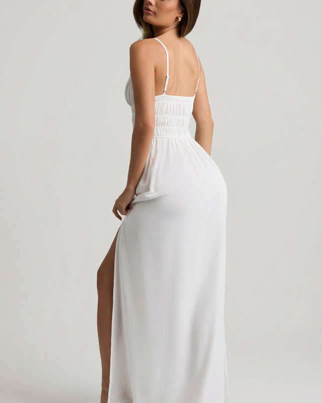 White Shirred Camisole Maxi Dress