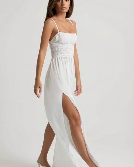 White Shirred Camisole Maxi Dress