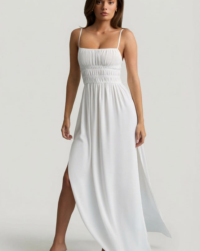 White Shirred Camisole Maxi Dress