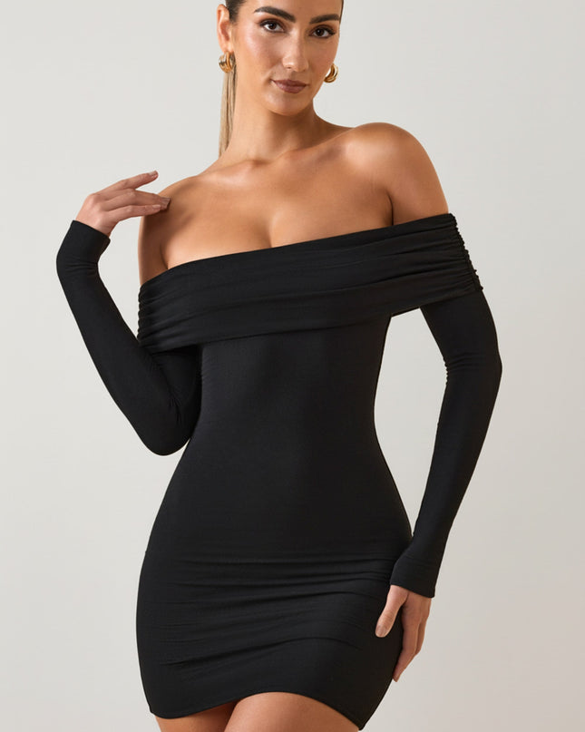 Black Modal Off-Shoulder Mini Dress