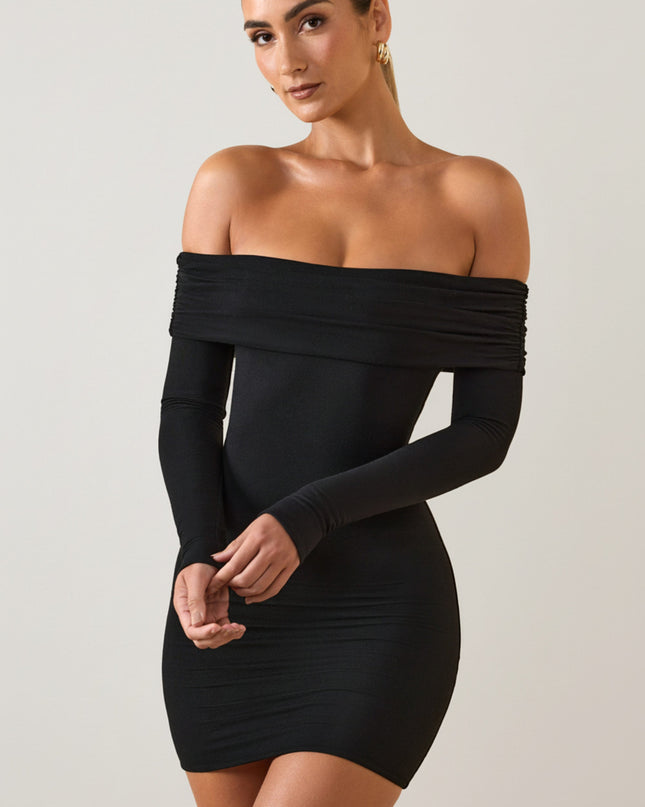 Black Modal Off-Shoulder Mini Dress