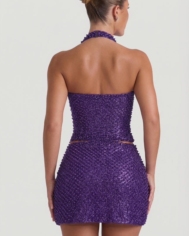 Purple Embellished Heart-Detail A-Line Micro Mini Skirt