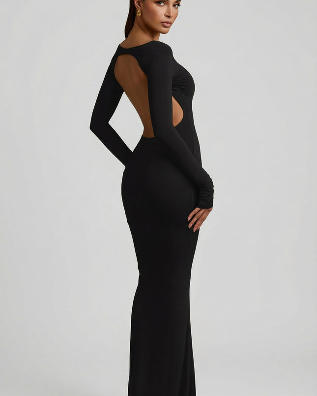 Black Modal Ruched Backless Maxi Dress