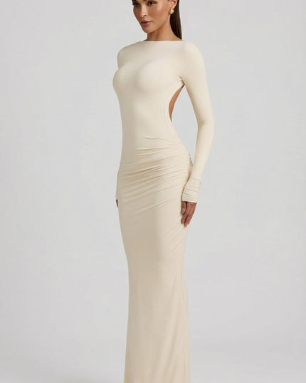 Ivory Modal Ruched Backless Maxi Dress