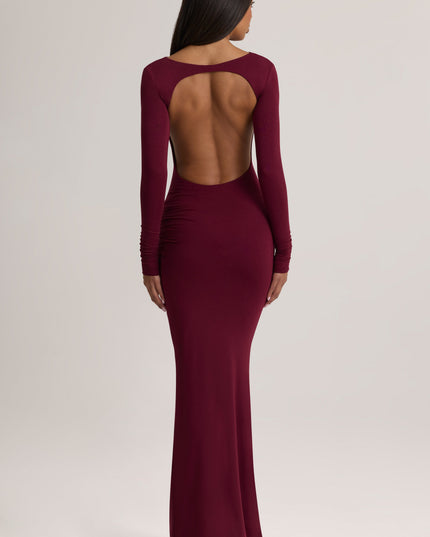 Wine Modal Ruched Backless Maxi Dress