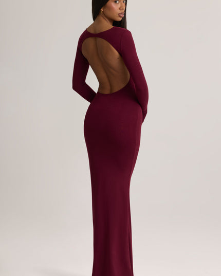 Wine Modal Ruched Backless Maxi Dress