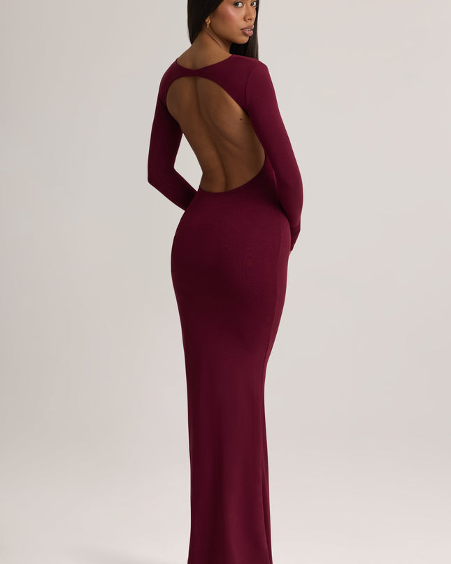 Wine Modal Ruched Backless Maxi Dress