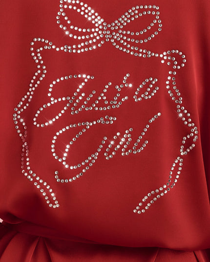Ruby Red Embellished Loose-Fit Wrap-Over Robe
