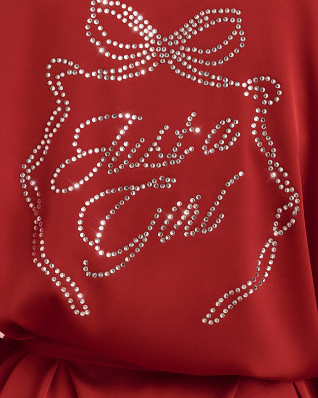 Ruby Red Embellished Loose-Fit Wrap-Over Robe