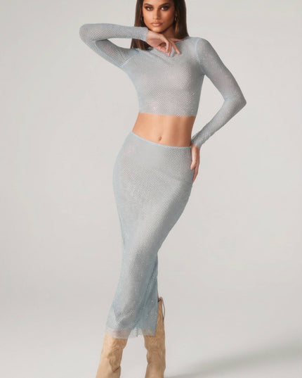 Aqua Embellished Low Rise Maxi Skirt