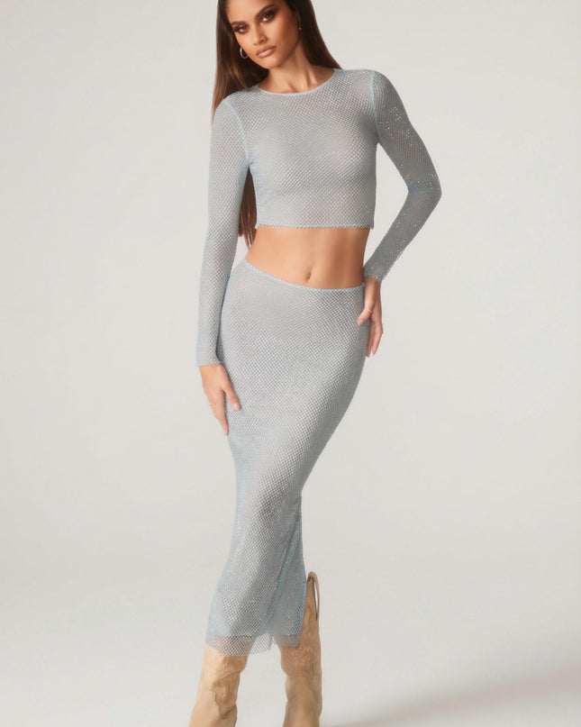 Aqua Embellished Low Rise Maxi Skirt