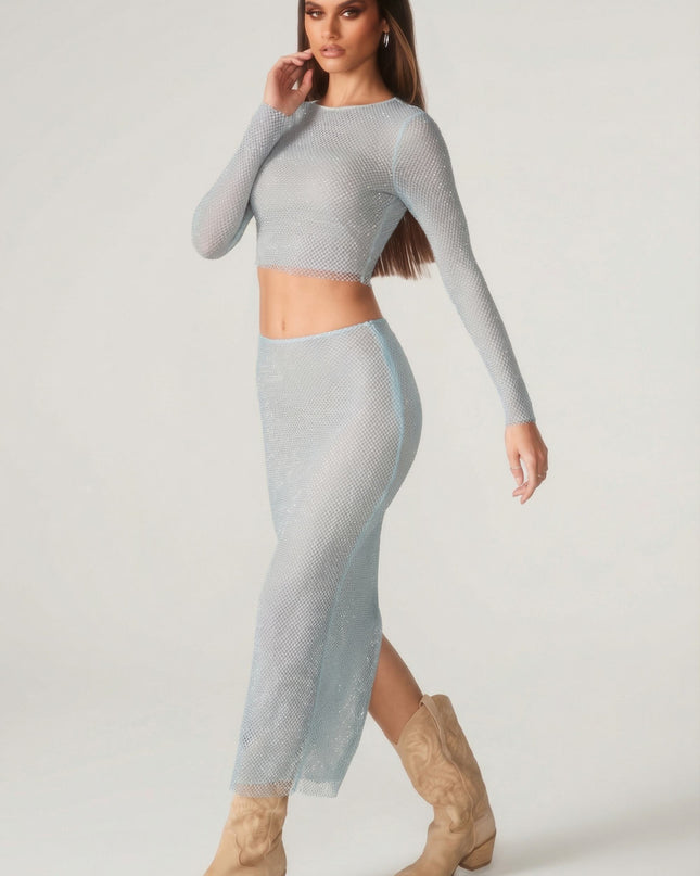 Aqua Embellished Low Rise Maxi Skirt
