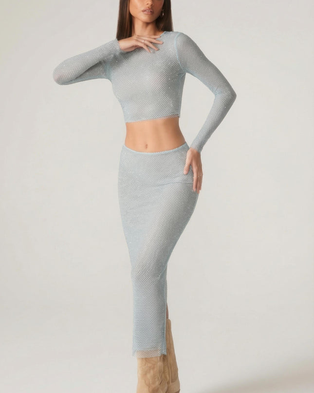 Aqua Embellished Low Rise Maxi Skirt