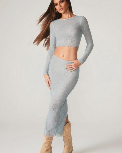 Aqua Embellished Low Rise Maxi Skirt