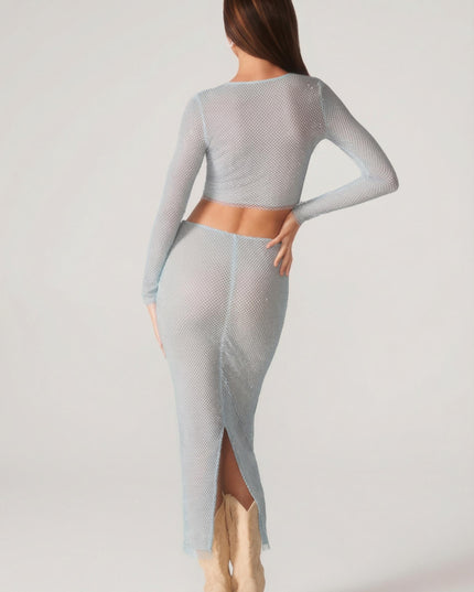 Aqua Embellished Low Rise Maxi Skirt