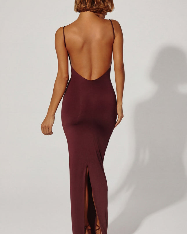 Brown Ruched Bodycon Maxi Dress