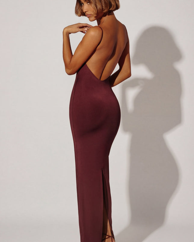 Brown Ruched Bodycon Maxi Dress