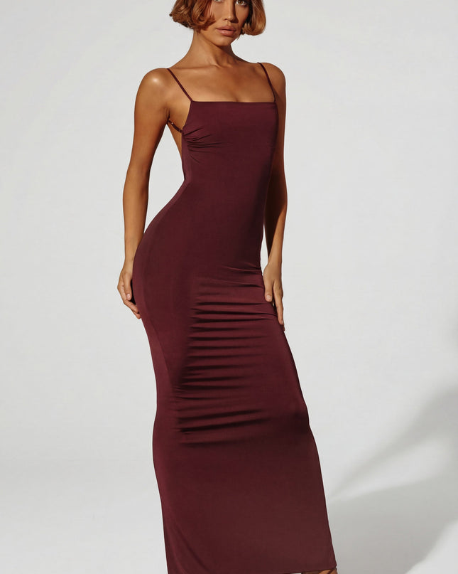Brown Ruched Bodycon Maxi Dress