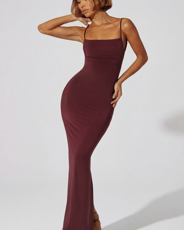 Brown Ruched Bodycon Maxi Dress