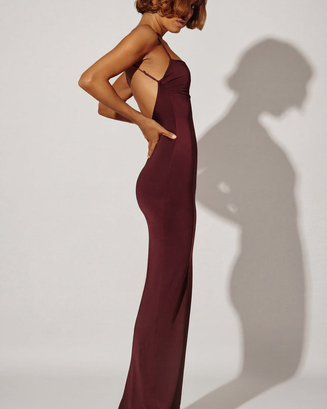 Brown Ruched Bodycon Maxi Dress