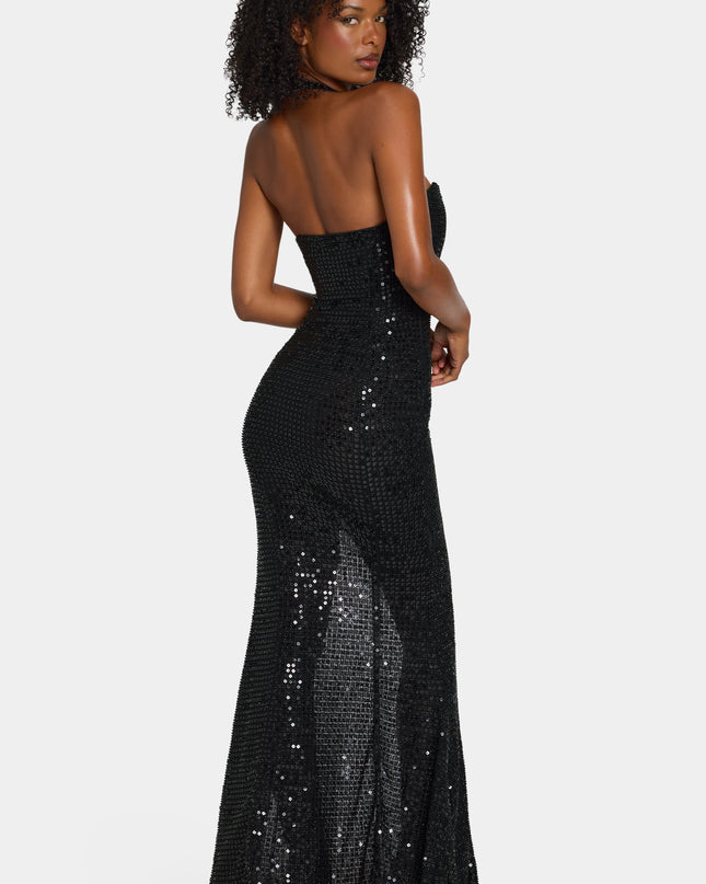 Black Embellished Halterneck Gown
