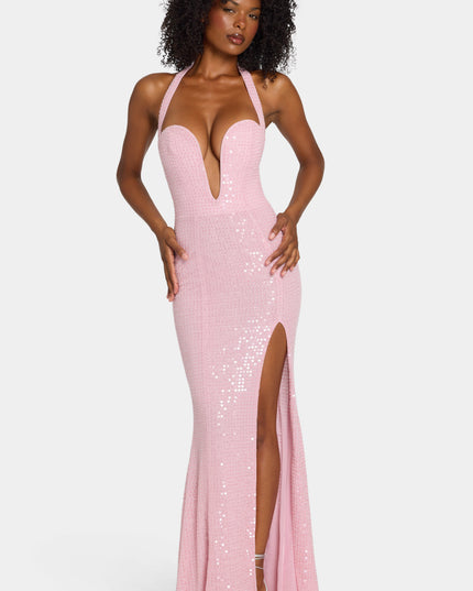Lavender Pink Embellished Halterneck Gown