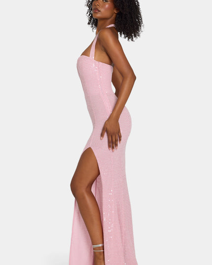 Lavender Pink Embellished Halterneck Gown