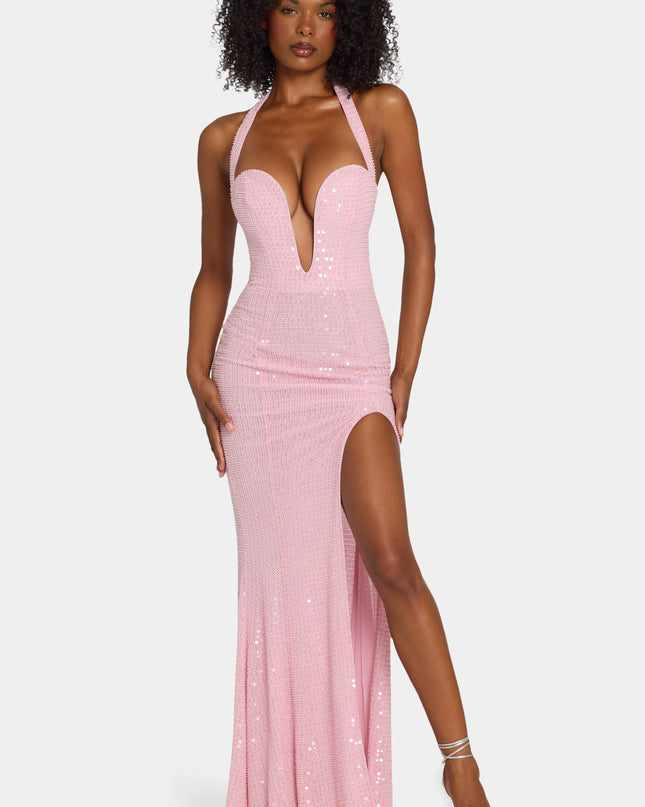 Lavender Pink Embellished Halterneck Gown