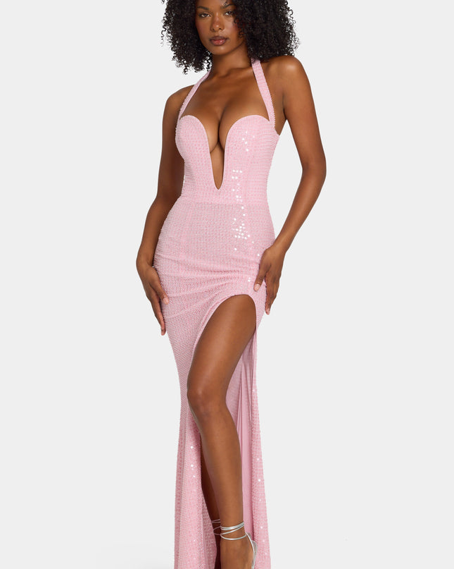 Lavender Pink Embellished Halterneck Gown