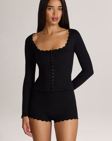 Black Knit Long-Sleeve Cardigan