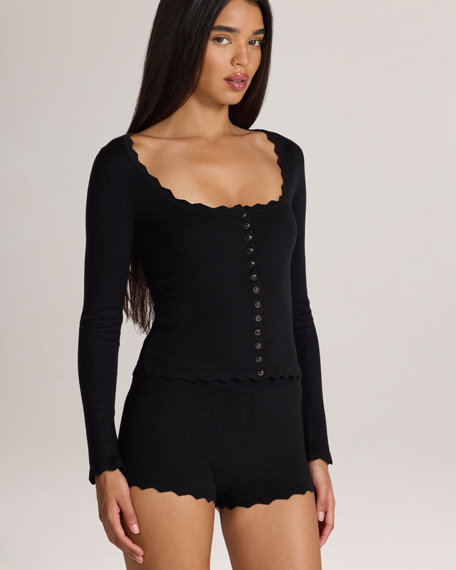 Black Knit Long-Sleeve Cardigan
