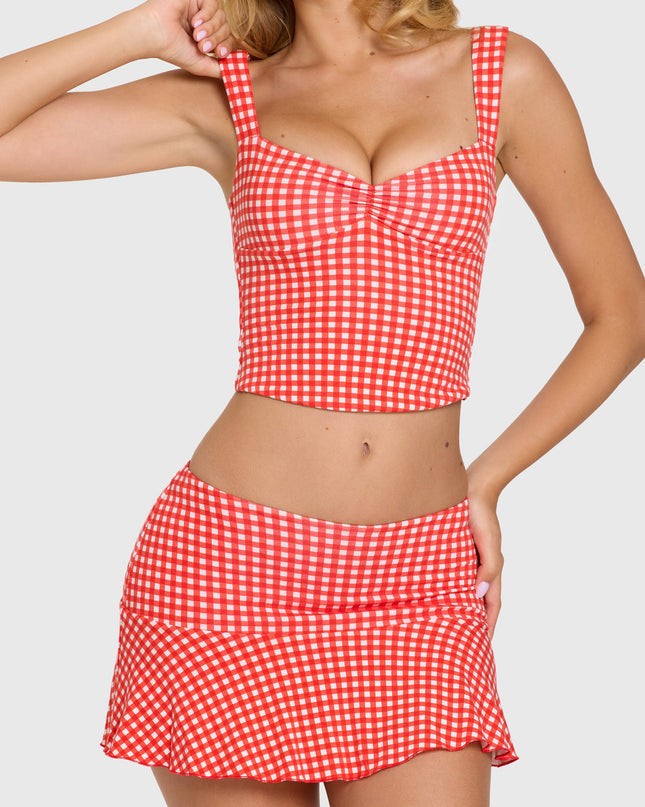 Red Gingham Modal Mid-Rise Skort