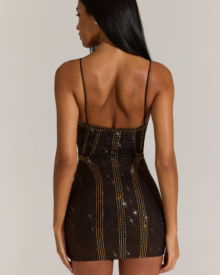 Bronze Embellished Scoop-Neck Mini Dress