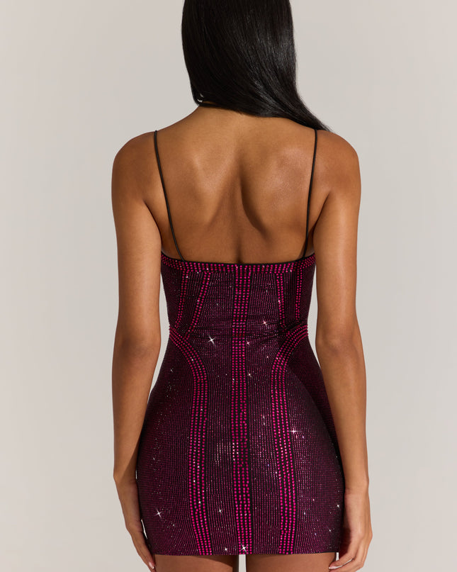 Fuchsia Pink Embellished Scoop-Neck Mini Dress