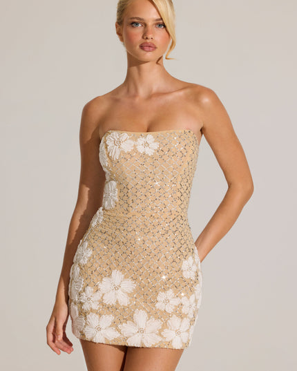 Gold Embellished Bodycon Mini Dress