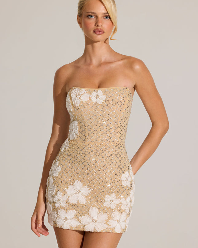 Gold Embellished Bodycon Mini Dress