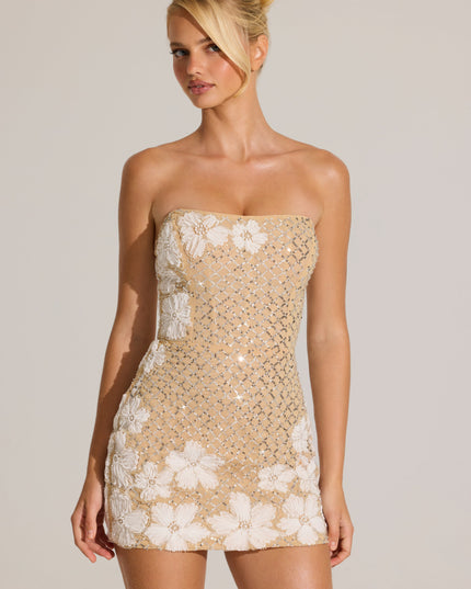 Gold Embellished Bodycon Mini Dress