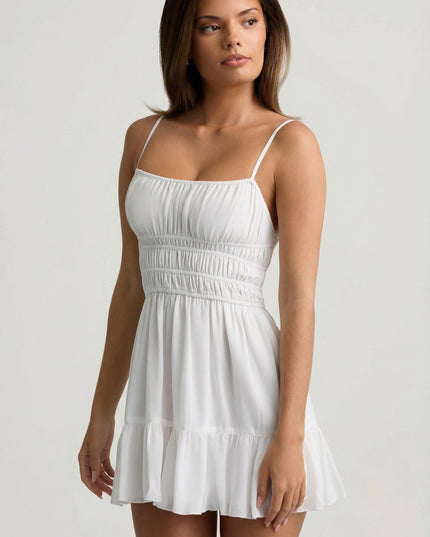 White Shirred Camisole Mini Dress