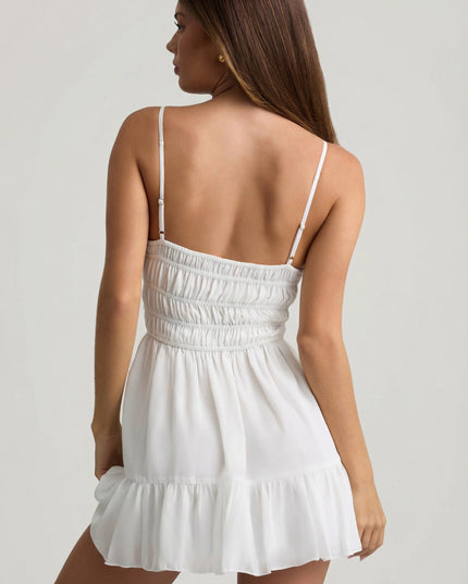 White Shirred Camisole Mini Dress