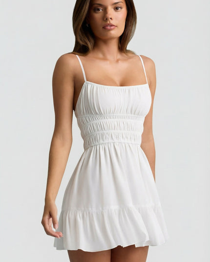 White Shirred Camisole Mini Dress