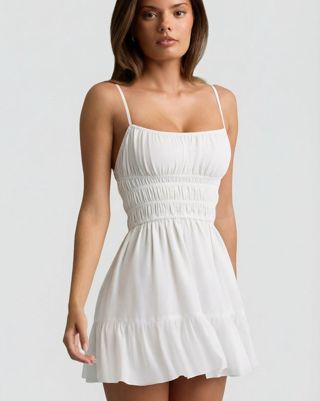 White Shirred Camisole Mini Dress