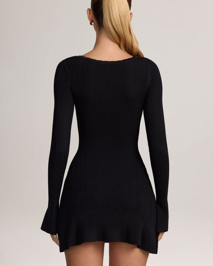 Black Knit Long-Sleeve Mini Dress