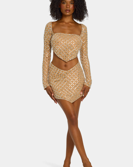 Honey Embellished Asymmetric Mid-Rise Mini Skirt