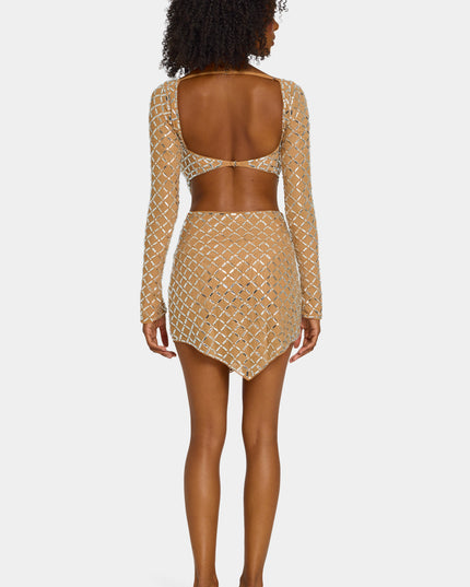 Honey Embellished Asymmetric Mid-Rise Mini Skirt