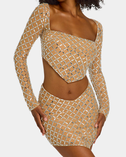 Honey Embellished Asymmetric Mid-Rise Mini Skirt
