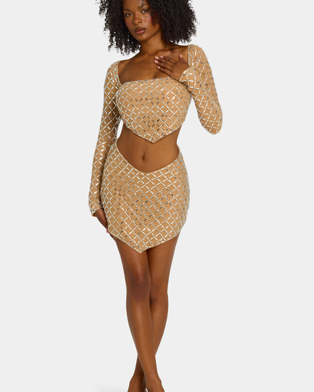 Honey Embellished Asymmetric Mid-Rise Mini Skirt