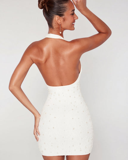 Snow Deep Plunge Embellished Mini Dress